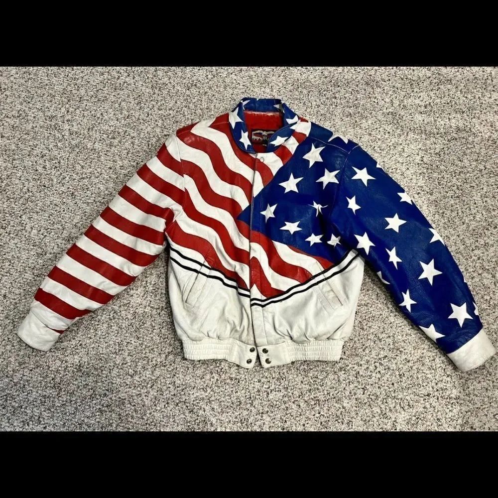 Jeff Hamilton freedom over fear vintage all leather American flag jacket